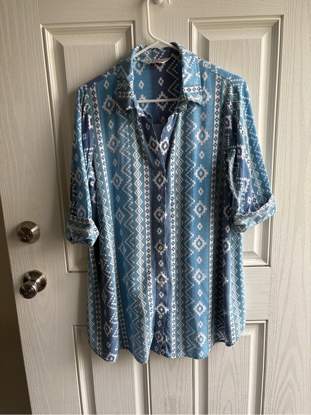 BIBA Blue and White Patterned Button-Down Shirt